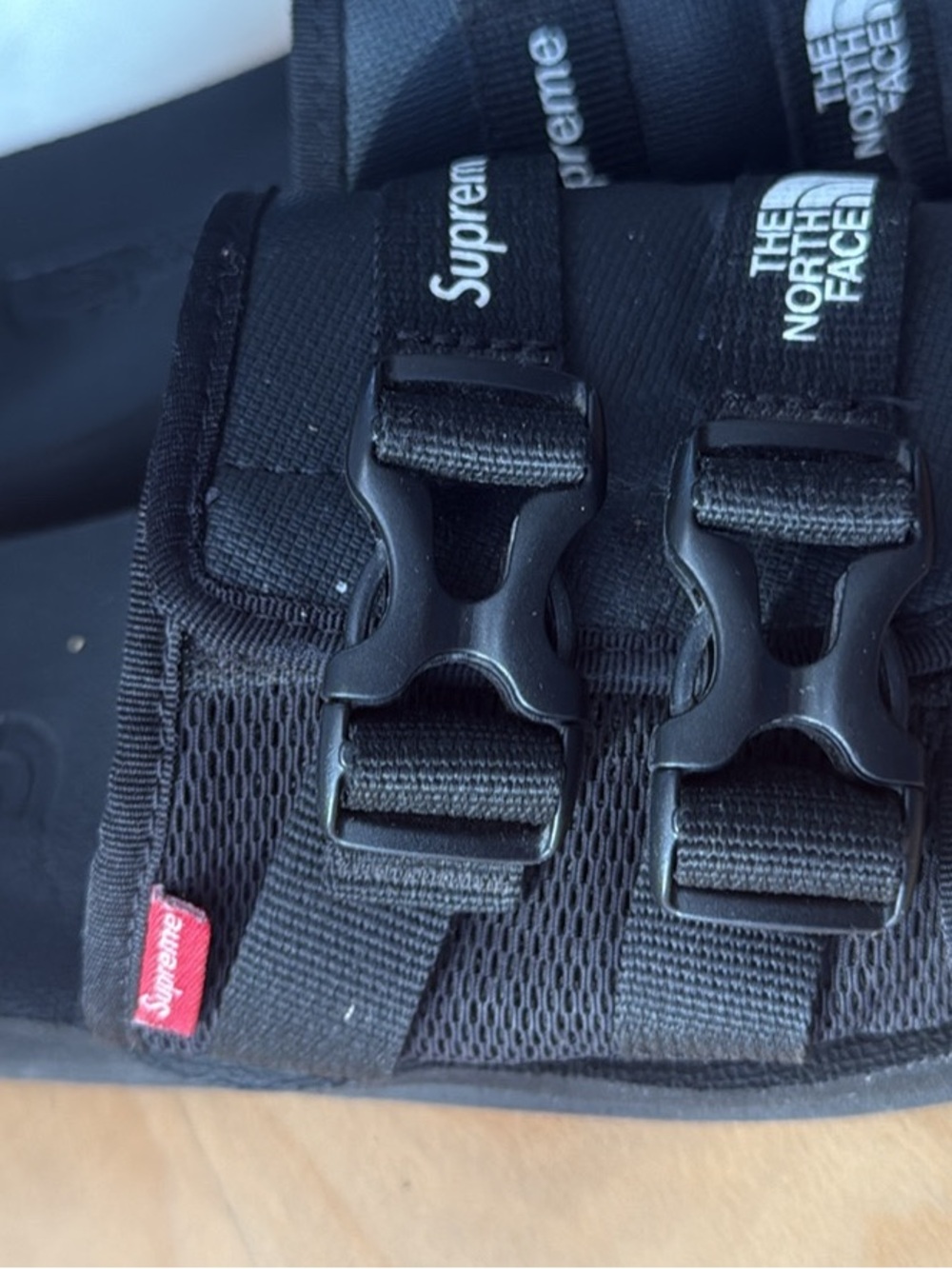 Supreme Black Dual Buckle Strap Sandals